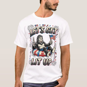 Lustiger Bigfoot Lasst Uns Patriotisch Feiern T-Shirt