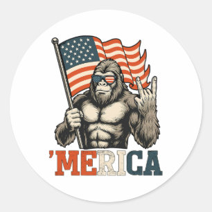 Lustiger Bigfoot Merica Rock Usa Flagge Patriotisc Runder Aufkleber