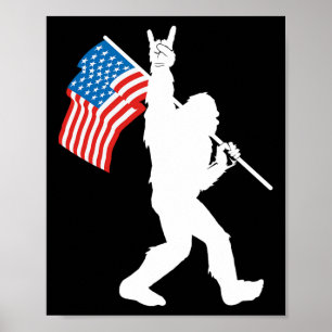 Lustiger Bigfoot Rock And Roll USA-Flagge für Sasq Poster