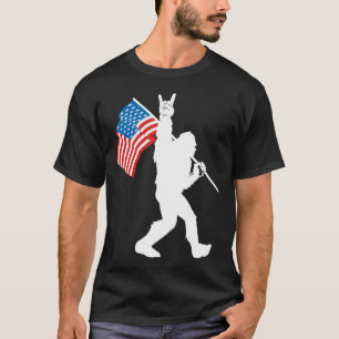 Lustiger Bigfoot Rock And Roll USA-Flagge für Sasq T-Shirt