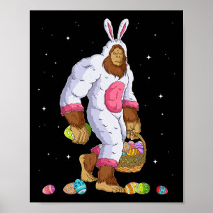 Lustiger Bigfoot Sasquatch Fröhlicher Osterhase Ei Poster