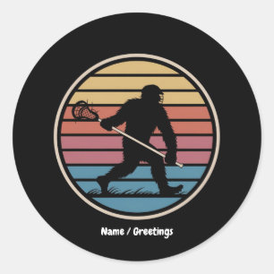 Lustiger Bigfoot Sasquatch Lacrosse Vintage Sonnen Runder Aufkleber