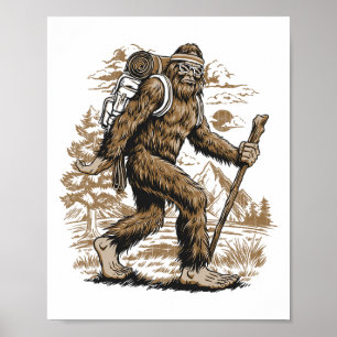Lustiger Bigfoot Sasquatch Wanderer Wandern Retro Poster