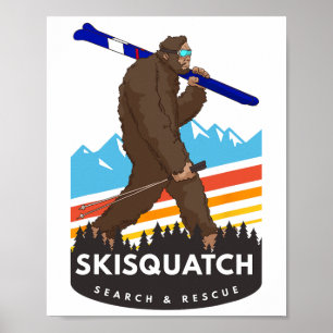 Lustiger Bigfoot-Ski-Skisquatch-Such- und Rettungs Poster