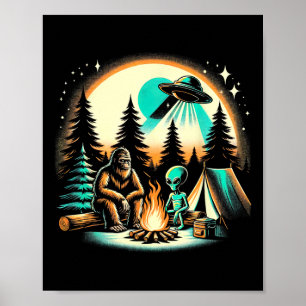 Lustiger Bigfoot und Alien-Ufo-Camping-Ausflug im Poster