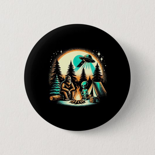 Lustiger Bigfoot und Alien-Ufo-Camping Outdoor-Abe Button (Vorderseite)