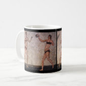 Lustiger Bikini-Strand-Volleyball-alter römischer Kaffeetasse (Vorderseite Links)