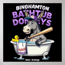 Lustiger Binghamton Baseball Badewannen Esel Vinta Poster