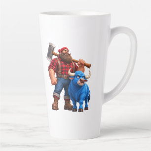 Lustiger blauer Bulle und Holzfäller 3D-Cartoon-De Milchtasse