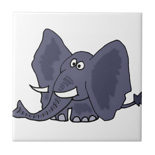 Lustiger blauer Elefant-Cartoon Fliese (Vorderseite)