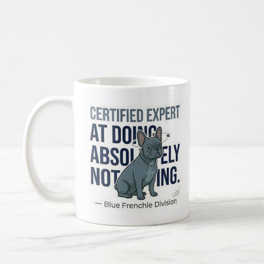 Lustiger blauer französischer Bulldoggen-Experte f Kaffeetasse (Links)