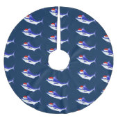 Lustiger blauer Speerfisch Weihnachtsmann Polyester Weihnachtsbaumdecke (Vorderseite)