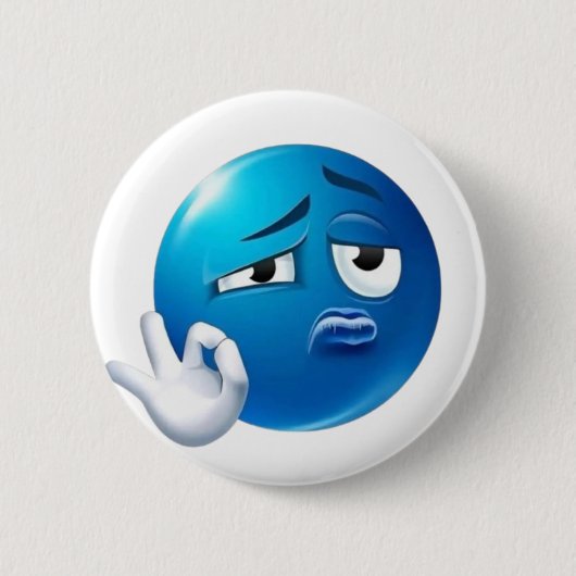 Lustiger blauer trauriger Emoji-Pin - Expressiver Button (Vorderseite)