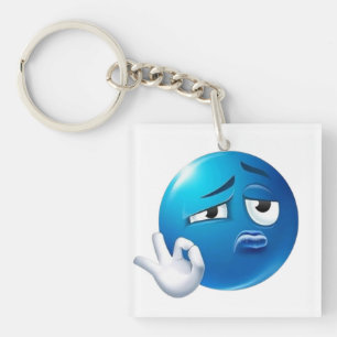 Lustiger blauer trauriger Emoji-Pin - Expressiver Schlüsselanhänger