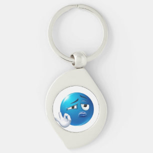Lustiger blauer trauriger Emoji-Pin - Expressiver Schlüsselanhänger