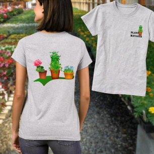 Lustiger Blumepflanzen-Manager Vorder- und Rücksei T-Shirt