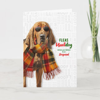 Lustiger Bluthund-Hund Flöhe Navidog mit Namen Feiertagskarte