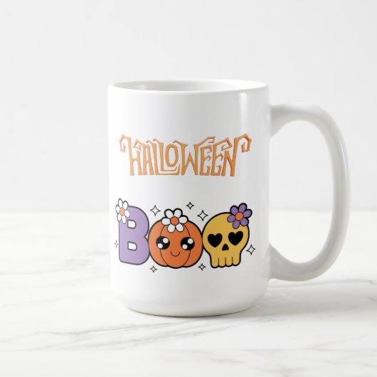 Lustiger Boo Halloween Weiß & Orange Kaffeetasse (Rechts)