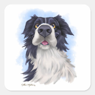 Lustiger Border Collie Cartoon  Quadratischer Aufkleber