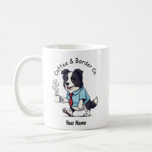Lustiger Border Collie Hund Geschäftsanzug Kaffee Kaffeetasse