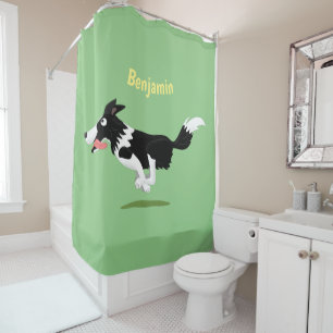 Lustiger Border Collie Hund läuft Cartoon Duschvorhang