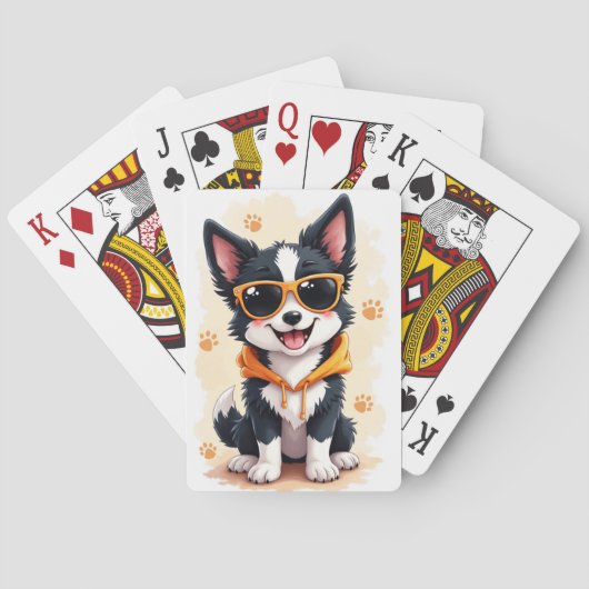 Lustiger Border Collie Kawaii Hund Spielkarten (Rückseite)