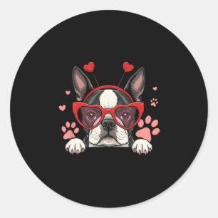 Lustiger Boston Terrier Herz Kopf Valentinstag Dam Runder Aufkleber