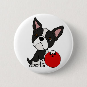 Lustiger Boston-Terrier-HundeBowling Button
