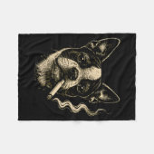 Lustiger Boston Terrier Meme Hund raucht Zigarette Fleecedecke (Vorderseite (Horizontal))