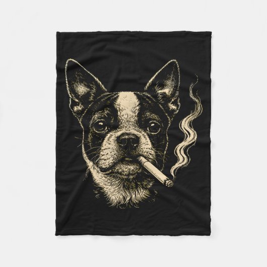 Lustiger Boston Terrier Meme Hund raucht Zigarette Fleecedecke (Vorderseite)