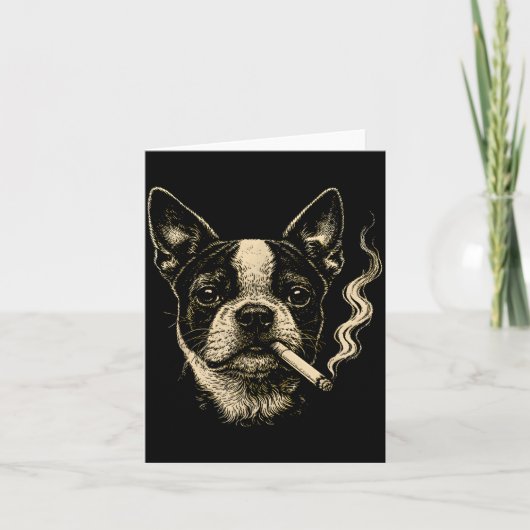 Lustiger Boston Terrier Meme Hund raucht Zigarette Karte (Vorderseite)