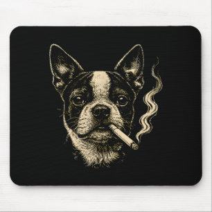 Lustiger Boston Terrier Meme Hund raucht Zigarette Mousepad