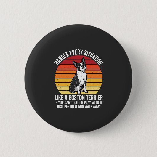 Lustiger Boston-Terrier Retro-Hund Haltung Button (Vorderseite)