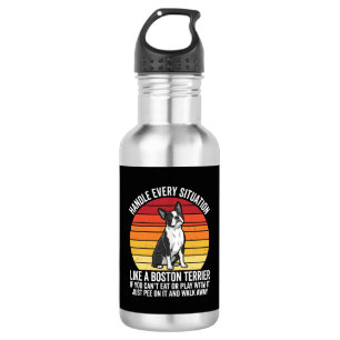 Lustiger Boston-Terrier Retro-Hund Haltung Edelstahlflasche