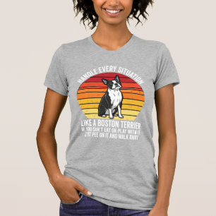 Lustiger Boston-Terrier Retro-Hund Haltung T-Shirt