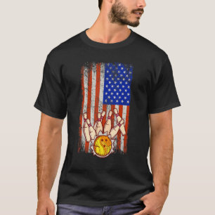 Lustiger Bowler Vintage-amerikanische Flagge Bowli T-Shirt