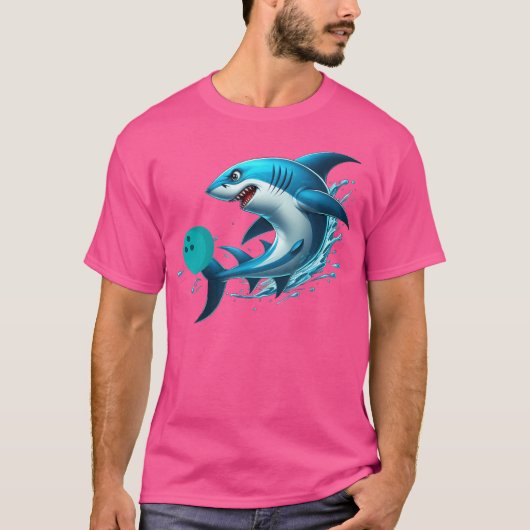 Lustiger Bowling Bowling-Hai spielt Bowling T-Shirt (Vorderseite)