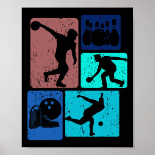 Lustiger Bowling-Spieler Kegler Vintage Bowl-Spiel Poster