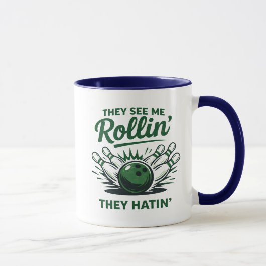Lustiger Bowling-Spruch Retro-Bowlingpins und -Bäl Tasse (Rechts)