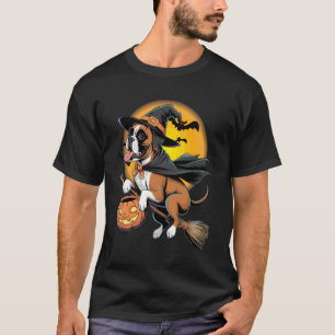 Lustiger Boxerhund Hexe Auf Besenstiel Kürbis Hall T-Shirt