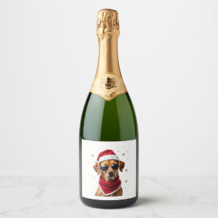 Lustiger Boxerhund Weihnachtsbeleuchtung Xmas Outf Schaumweinetikett