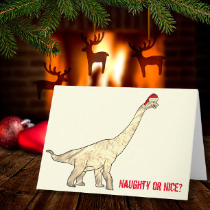 Lustiger Brachiosaurus Weihnachtsmann Dinosaurier  Karte