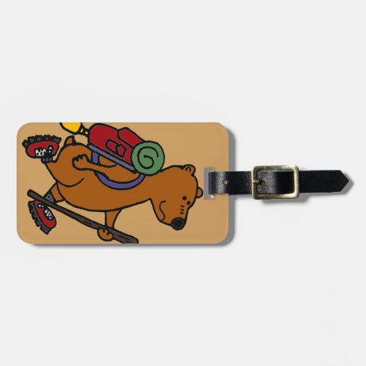 Lustiger Braunbär wandert Gepäckanhänger (Vorderseite horizontal)