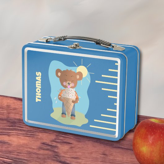 Lustiger Brauner Bär mit Eiscreme Kind Metall-Lunc Metall Brotdose