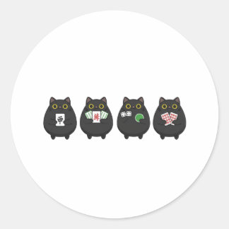 Lustiger Brettspielabend , Mahjong Schwarze Katze Runder Aufkleber