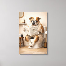 Lustiger Bulldog beim Zeitunglesen Badezimmer Humo
