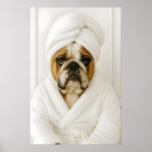 Lustiger Bulldoggen-Badezimmerdruck, Bulldogge im Poster