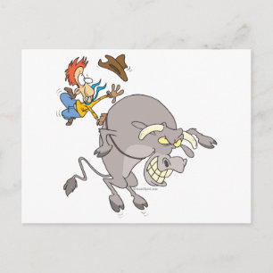 lustiger Bullfahrer Rodeo Cowboy Cartoon Postkarte