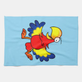 Lustiger Bunter Cartoon Papagei Vogel Geschirrtuch (Horizontal)