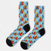 Lustiger Bunter Cartoon Papagei Vogel Socken (Linkes Detail)